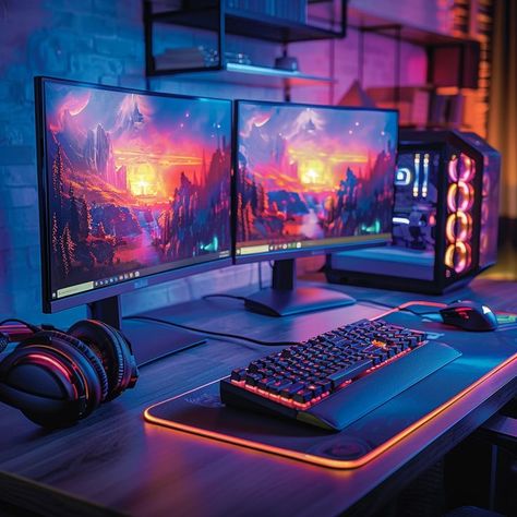 Sleek dual-screen setup showcasing diagnostic charts and benchmark graphs in a dark room
